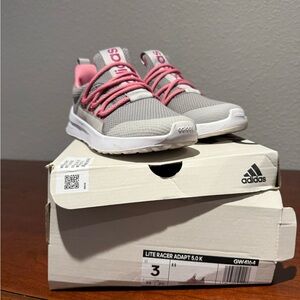 Adidas Kids Lite Racer Adapt 5.0 Gray and Pink Sneakers